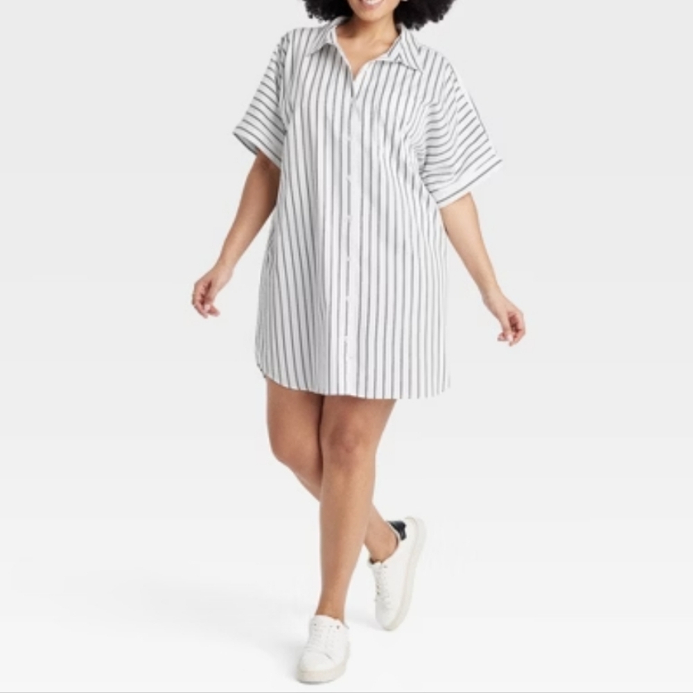 NWT A New Day Black Stripe Shirt Dress Size Small